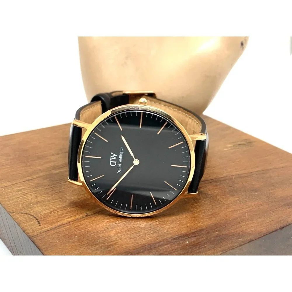 Daniel Wellington Men's Watch DW00100127 Rose Gold Black Dial 41mm Leather Band